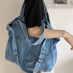 Casual Denim Split-Joint Solid Color Bags Accessories