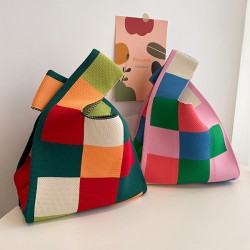 Casual Checkerboard Contrast Color Color-Block Bags Accessories Handbags