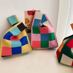 Casual Checkerboard Contrast Color Color-Block Bags Accessories Handbags
