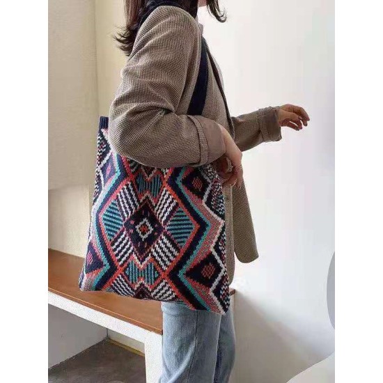 Artistic Retro Weave Contrast Color Striped Bags Accessories Artistic Retro Weave Contrast Color Striped Bags Accessories