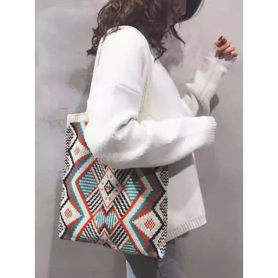 Artistic Retro Weave Contrast Color Striped Bags Accessories Artistic Retro Weave Contrast Color Striped Bags Accessories