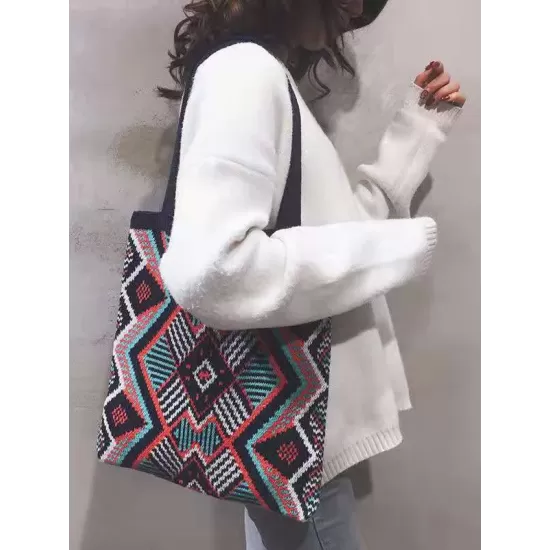 Artistic Retro Weave Contrast Color Striped Bags Accessories Artistic Retro Weave Contrast Color Striped Bags Accessories