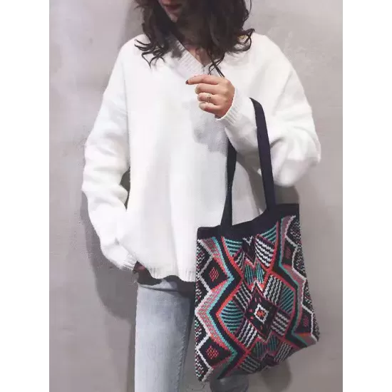 Artistic Retro Weave Contrast Color Striped Bags Accessories Artistic Retro Weave Contrast Color Striped Bags Accessories