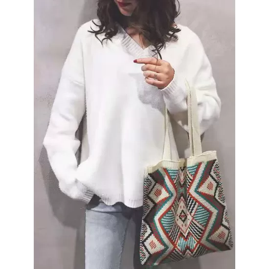 Artistic Retro Weave Contrast Color Striped Bags Accessories Artistic Retro Weave Contrast Color Striped Bags Accessories