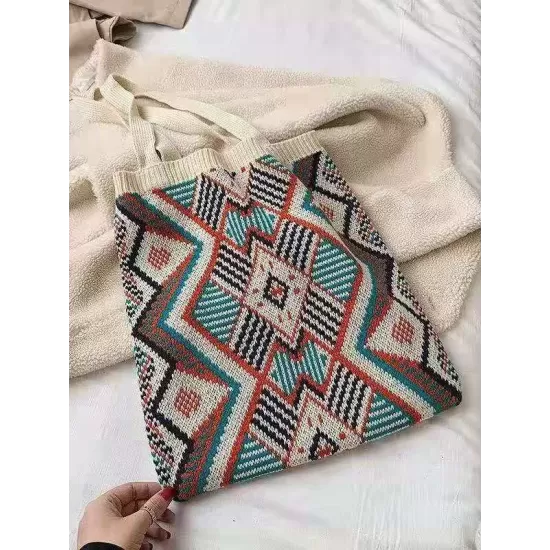 Artistic Retro Weave Contrast Color Striped Bags Accessories Artistic Retro Weave Contrast Color Striped Bags Accessories