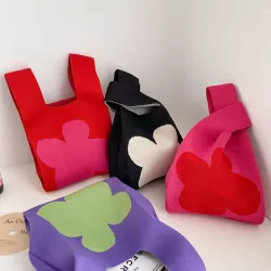 Flower Contrast Color Knitting Bags Accessories