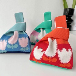 Knitting Contrast Color Flower Bags Accessories
