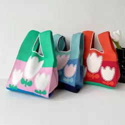 Knitting Contrast Color Flower Bags Accessories