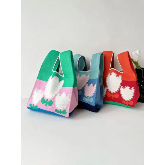 Knitting Contrast Color Flower Bags Accessories Knitting Contrast Color Flower Bags Accessories