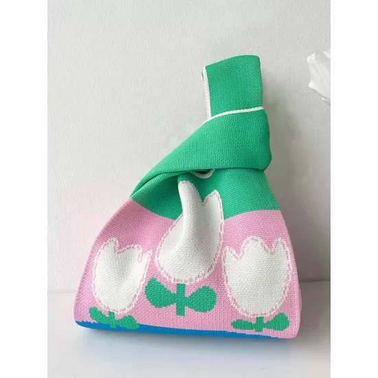 Knitting Contrast Color Flower Bags Accessories Knitting Contrast Color Flower Bags Accessories