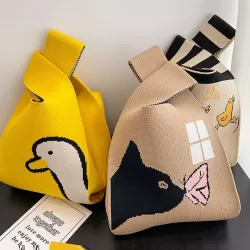 Cartoon Printed Woven Handbag Bags Accessories