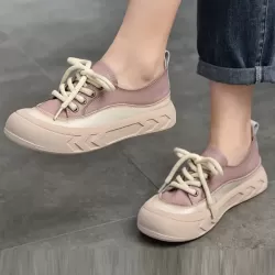 Contrast Color Lace-Up Platform Shoes Casual Shoes
