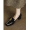 Contrast Color Square-Toe Mid Heels Loafers
