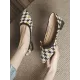 Contrast Color Houndstooth Pointed-Toe Round Cut Pumps Mid Heels Contrast Color Houndstooth Pointed-Toe Round Cut Pumps Mid Heels