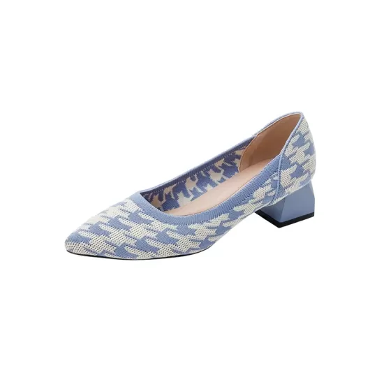 Contrast Color Houndstooth Pointed-Toe Round Cut Pumps Mid Heels Contrast Color Houndstooth Pointed-Toe Round Cut Pumps Mid Heels