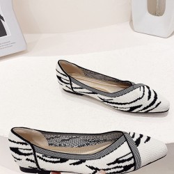 Contrast Color Hollow Pointed-Toe Split-Joint V-Cut Zebra-Stripe Flats Flat Shoes