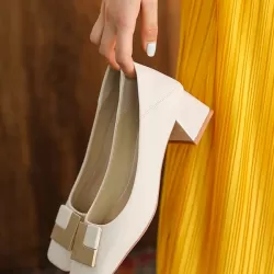 Elegant Square Buckle Chunky Square Mid Heel Shoes