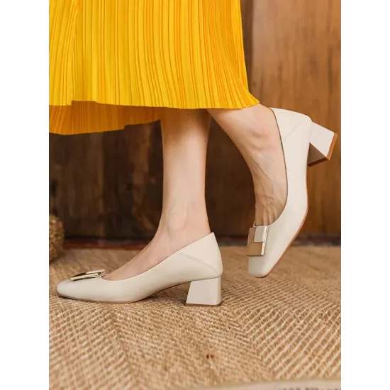 Elegant Square Buckle Chunky Square Mid Heel Shoes Elegant Square Buckle Chunky Square Mid Heel Shoes