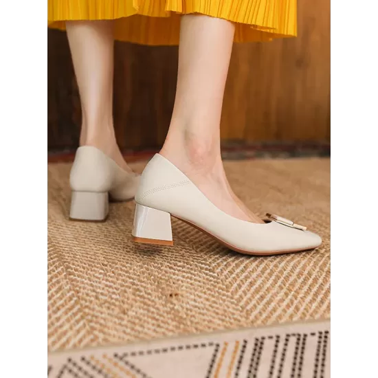 Elegant Square Buckle Chunky Square Mid Heel Shoes Elegant Square Buckle Chunky Square Mid Heel Shoes