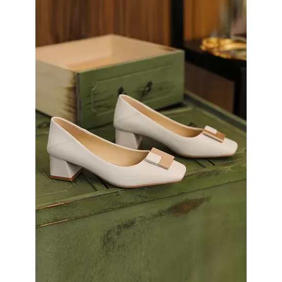 Elegant Square Buckle Chunky Square Mid Heel Shoes Elegant Square Buckle Chunky Square Mid Heel Shoes