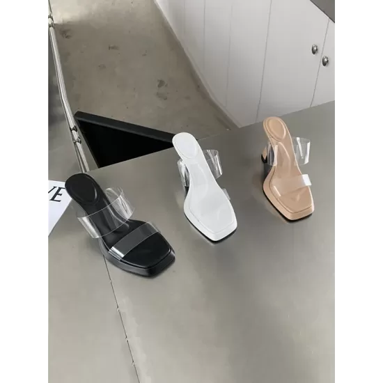 Square-Toe Transparent Sandals Pumps Square-Toe Transparent Sandals Pumps