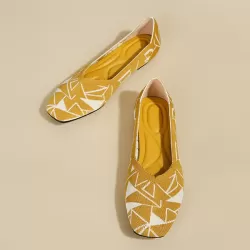 Color-Block Contrast Color Square-Toe V-Cut Flat Shoes