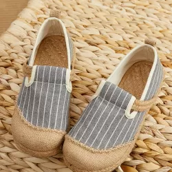 Straw Knitting Striped Flat Shoes Casual Shoes