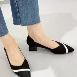 Contrast Color Pointed-Toe V-Cut Pumps