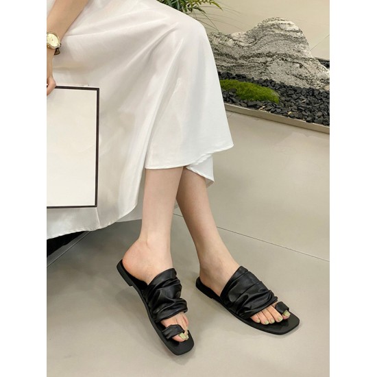Contrast Color Pleated Slippers Contrast Color Pleated Slippers