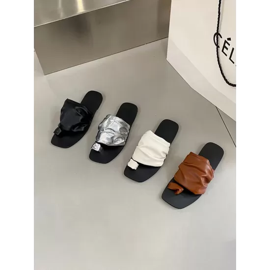 Contrast Color Pleated Slippers Contrast Color Pleated Slippers