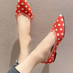 Contrast Color Pointed-Toe Polka-Dot V-Cut Low Heels Flat Shoes