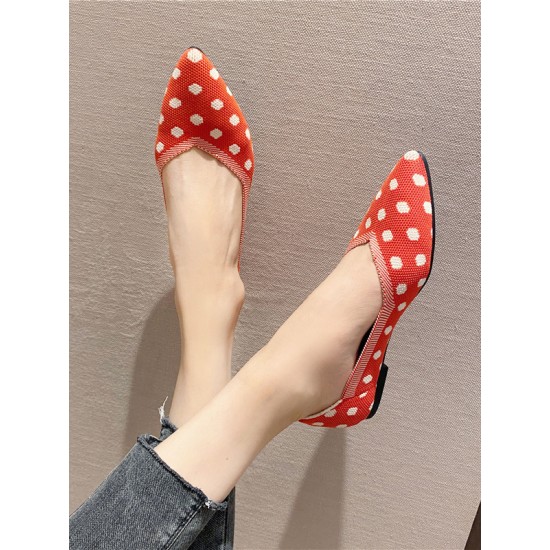 Contrast Color Pointed-Toe Polka-Dot V-Cut Low Heels Flat Shoes Contrast Color Pointed-Toe Polka-Dot V-Cut Low Heels Flat Shoes