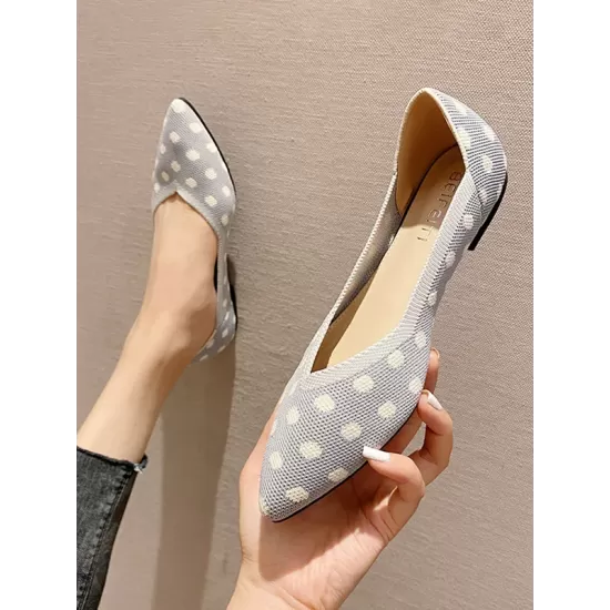 Contrast Color Pointed-Toe Polka-Dot V-Cut Low Heels Flat Shoes Contrast Color Pointed-Toe Polka-Dot V-Cut Low Heels Flat Shoes