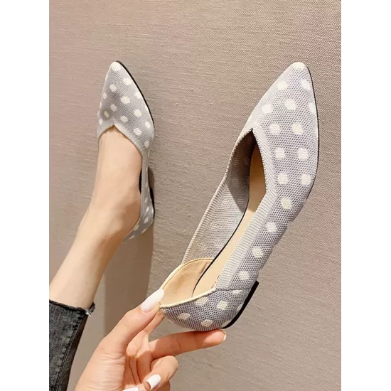 Contrast Color Pointed-Toe Polka-Dot V-Cut Low Heels Flat Shoes Contrast Color Pointed-Toe Polka-Dot V-Cut Low Heels Flat Shoes