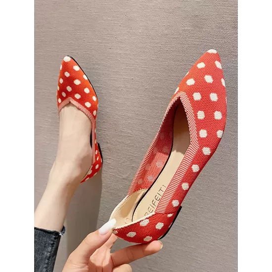 Contrast Color Pointed-Toe Polka-Dot V-Cut Low Heels Flat Shoes Contrast Color Pointed-Toe Polka-Dot V-Cut Low Heels Flat Shoes