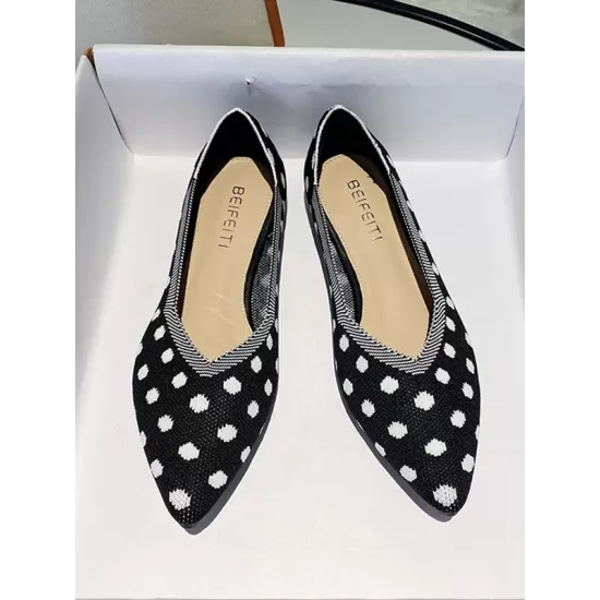Contrast Color Pointed-Toe Polka-Dot V-Cut Low Heels Flat Shoes Contrast Color Pointed-Toe Polka-Dot V-Cut Low Heels Flat Shoes