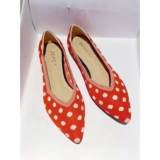 Contrast Color Pointed-Toe Polka-Dot V-Cut Low Heels Flat Shoes Contrast Color Pointed-Toe Polka-Dot V-Cut Low Heels Flat Shoes