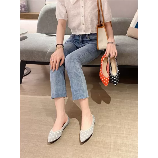 Contrast Color Pointed-Toe Polka-Dot V-Cut Low Heels Flat Shoes Contrast Color Pointed-Toe Polka-Dot V-Cut Low Heels Flat Shoes
