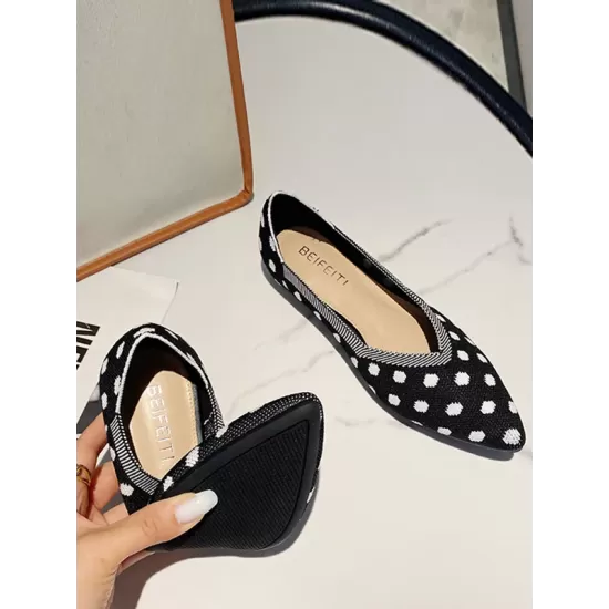 Contrast Color Pointed-Toe Polka-Dot V-Cut Low Heels Flat Shoes Contrast Color Pointed-Toe Polka-Dot V-Cut Low Heels Flat Shoes