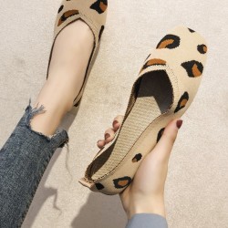 Breathable Contrast Color Leopard Flat Shoes