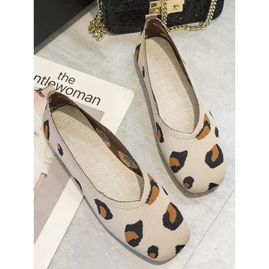 Breathable Contrast Color Leopard Flat Shoes Breathable Contrast Color Leopard Flat Shoes