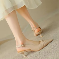 Pleated Pointed-Toe Shallow Cut Sling Shoes