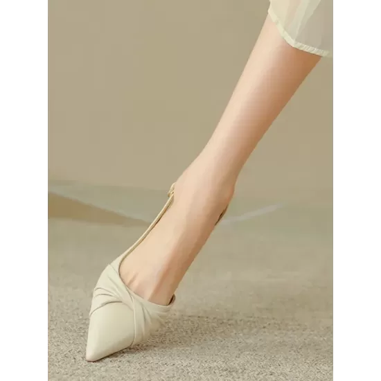 Pleated Pointed-Toe Shallow Cut Sling Shoes Pleated Pointed-Toe Shallow Cut Sling Shoes