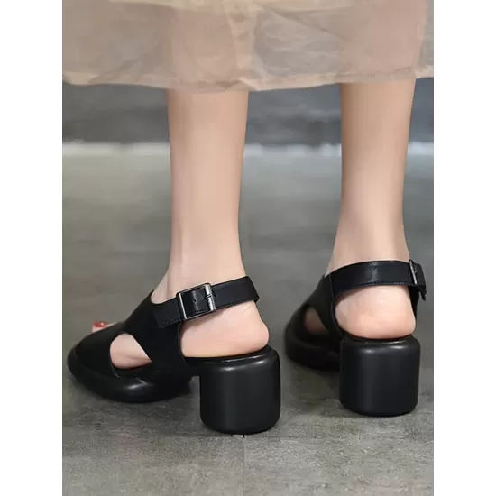Hollow Open Toe Solid Color Block Heel Sandals Hollow Open Toe Solid Color Block Heel Sandals