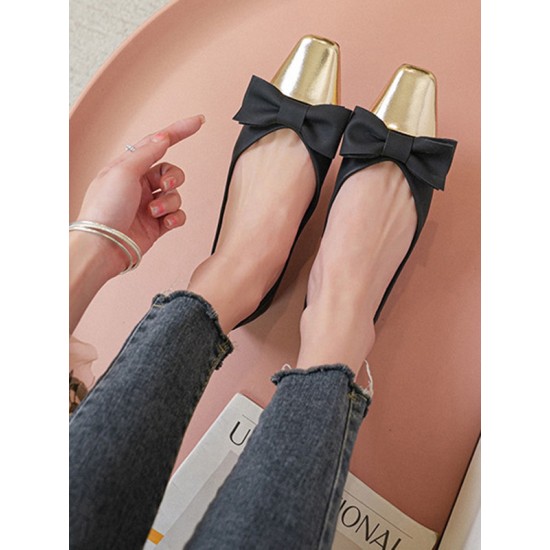 Bowknot Contrast Color Shallow Cut Split-Joint Square-Toe Flats Bowknot Contrast Color Shallow Cut Split-Joint Square-Toe Flats