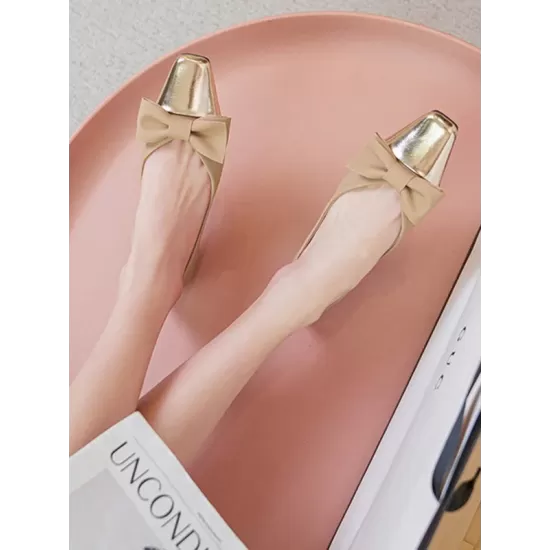 Bowknot Contrast Color Shallow Cut Split-Joint Square-Toe Flats Bowknot Contrast Color Shallow Cut Split-Joint Square-Toe Flats