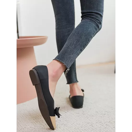 Bowknot Contrast Color Shallow Cut Split-Joint Square-Toe Flats Bowknot Contrast Color Shallow Cut Split-Joint Square-Toe Flats