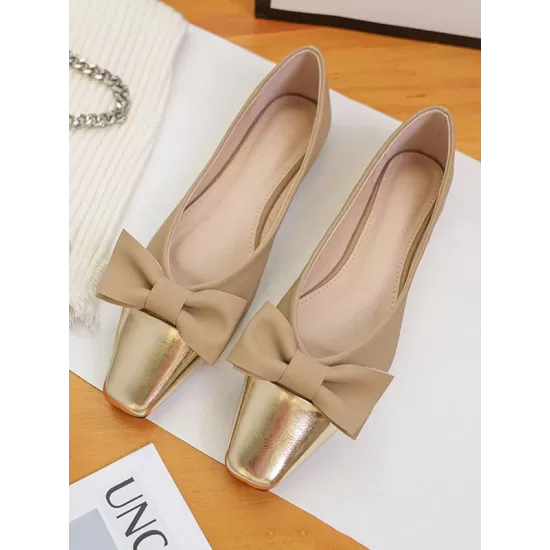 Bowknot Contrast Color Shallow Cut Split-Joint Square-Toe Flats Bowknot Contrast Color Shallow Cut Split-Joint Square-Toe Flats
