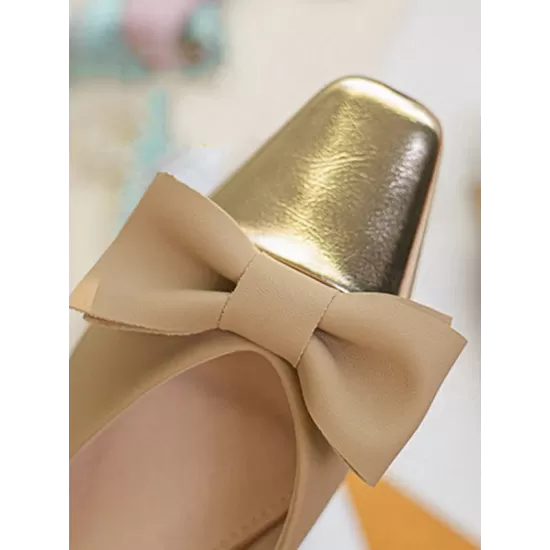 Bowknot Contrast Color Shallow Cut Split-Joint Square-Toe Flats Bowknot Contrast Color Shallow Cut Split-Joint Square-Toe Flats