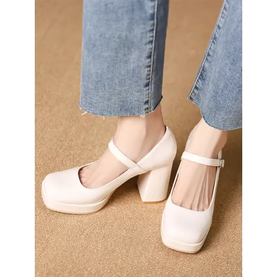 Shallow Cut Square-Toe Pumps Mary Janes Shallow Cut Square-Toe Pumps Mary Janes